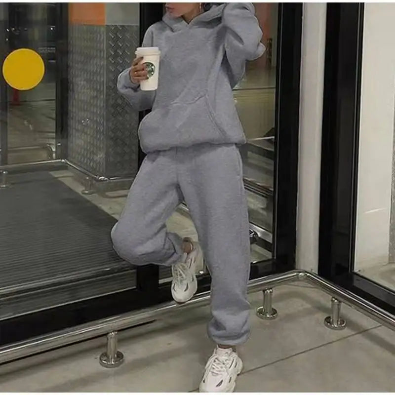 Unisex Tracksuit Two Pieces Sets Oversized Hooded Sweatshirts + Trousers