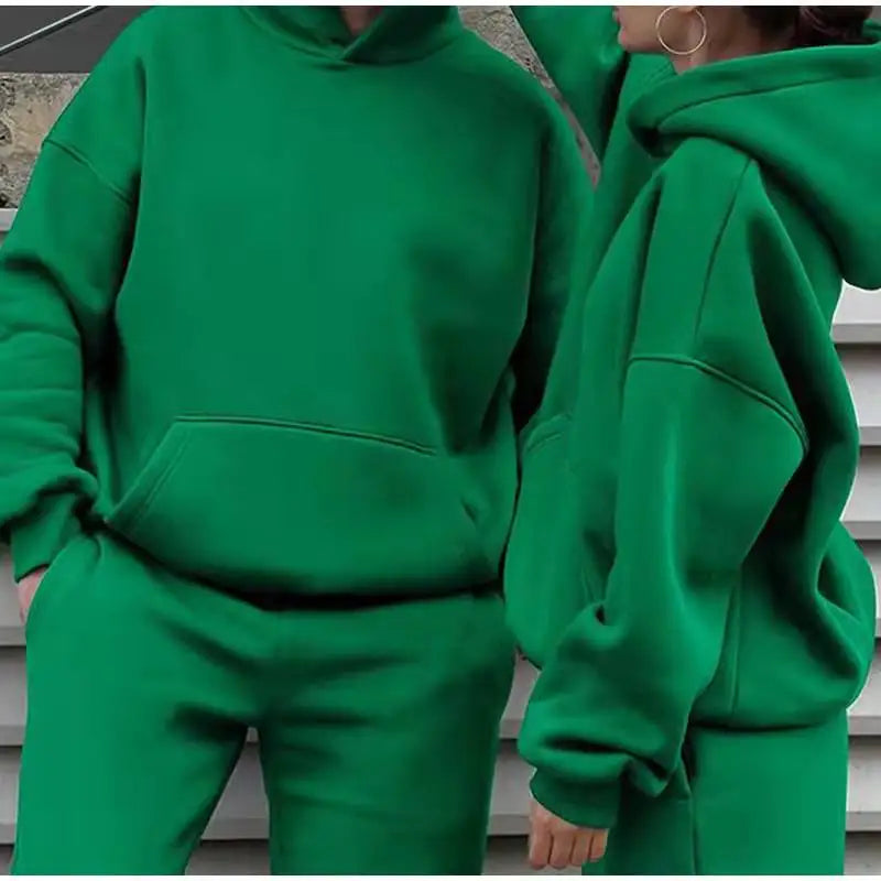 Unisex Tracksuit Two Pieces Sets Oversized Hooded Sweatshirts + Trousers