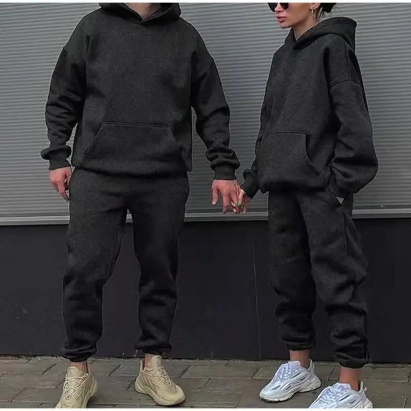 Unisex Tracksuit Two Pieces Sets Oversized Hooded Sweatshirts + Trousers