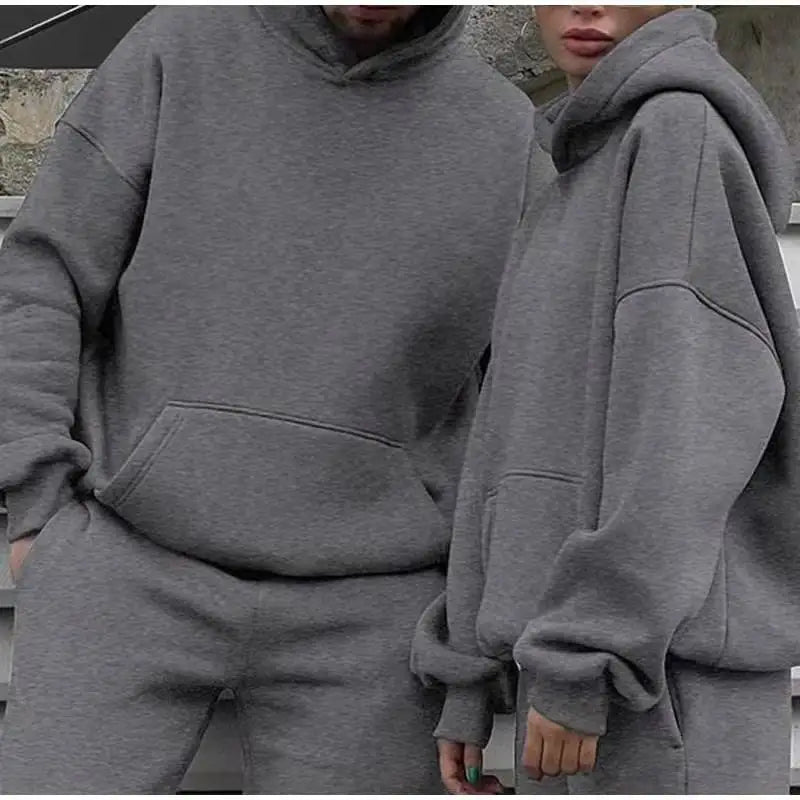 Unisex Tracksuit Two Pieces Sets Oversized Hooded Sweatshirts + Trousers