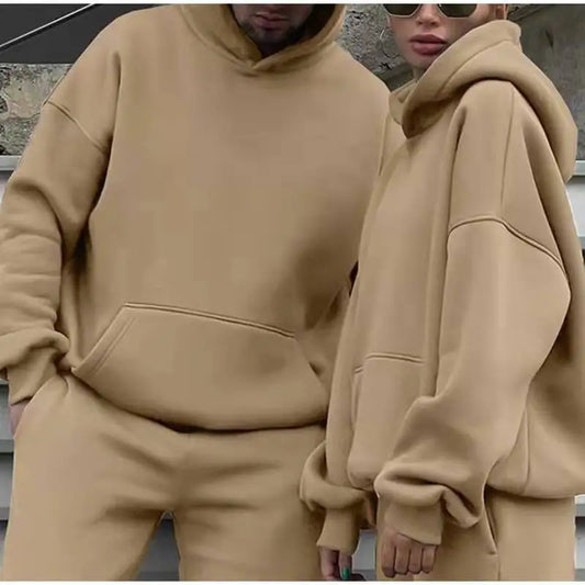 Unisex Tracksuit Two Pieces Sets Oversized Hooded Sweatshirts + Trousers