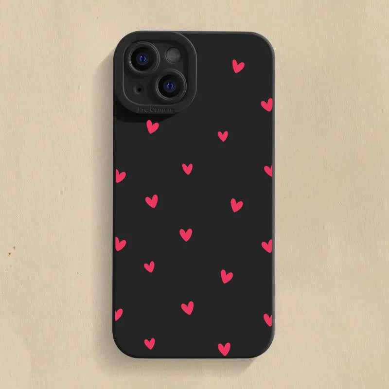 Black Love Heart Phone Case For iPhone 16 14 15 13 12 11  15 16 Plus Shockproof Silicone Soft Cover