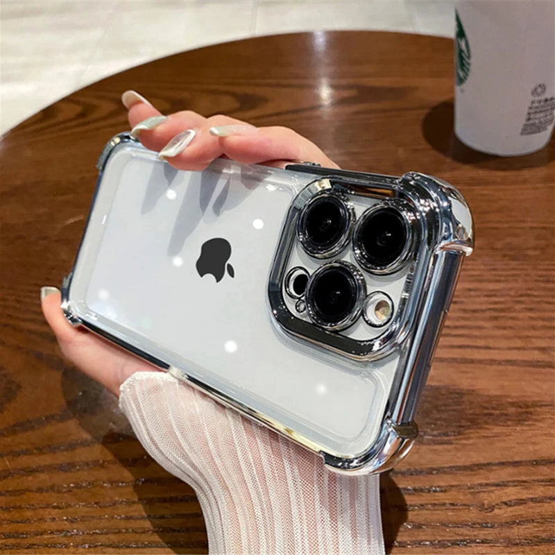 Clear Shockproof Phone Case For iPhone 14 13 16 15 Pro Max PlusHard Acrylic Four Corner Anti-Shock Cover