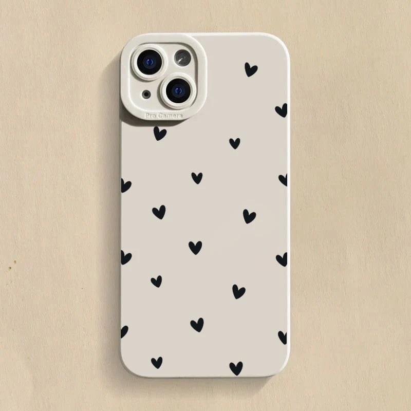 Black Love Heart Phone Case For iPhone 16 14 15 13 12 11  15 16 Plus Shockproof Silicone Soft Cover