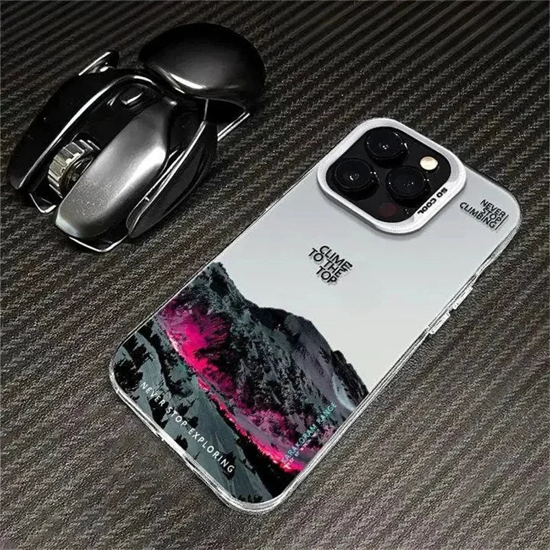 Phone Case For IPhone 16 15 14 13 12 11 Snow Mountain Landscape Sunset Plating Matte Hard Cover