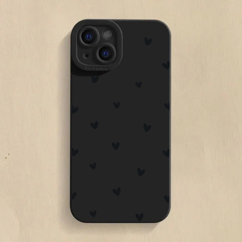 Black Love Heart Phone Case For iPhone 16 14 15 13 12 11  15 16 Plus Shockproof Silicone Soft Cover