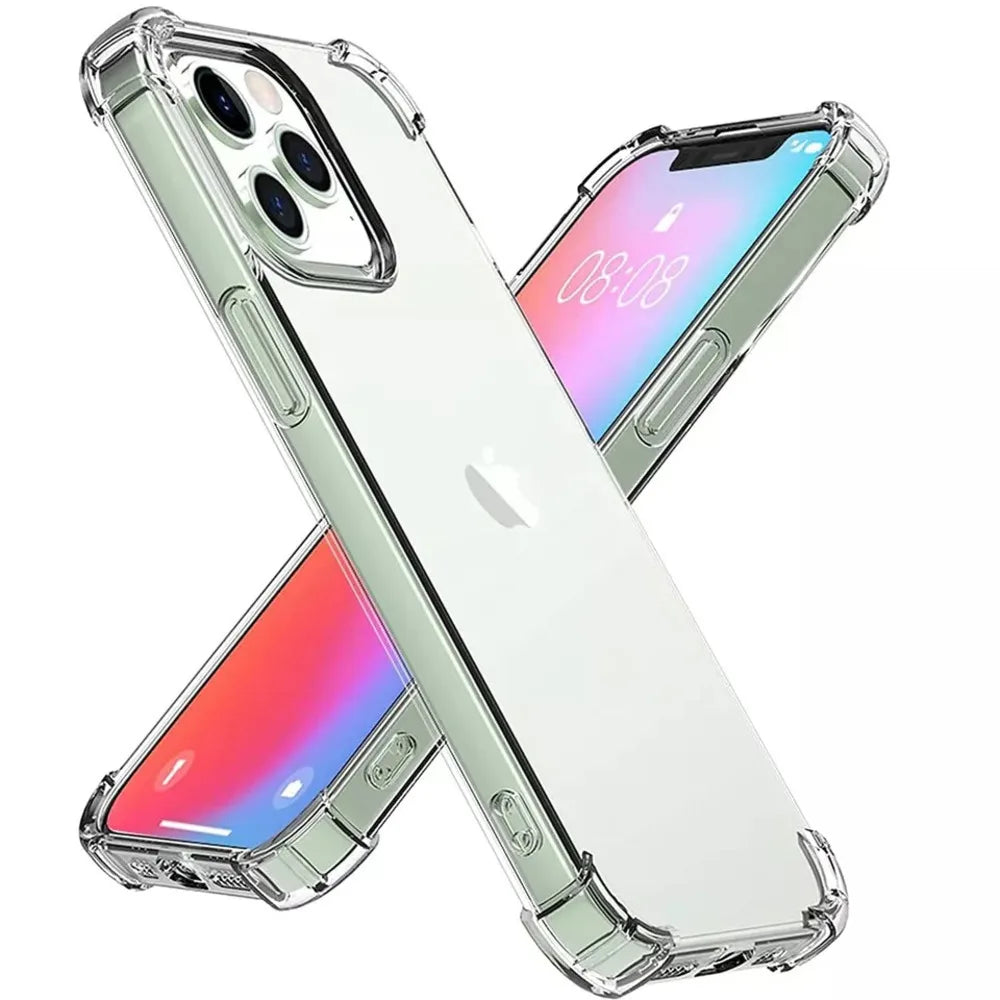 Shockproof transparent phone case for iPhone 14 13 12 Pro Max, transparent gel shockproof silicone TPU protective case