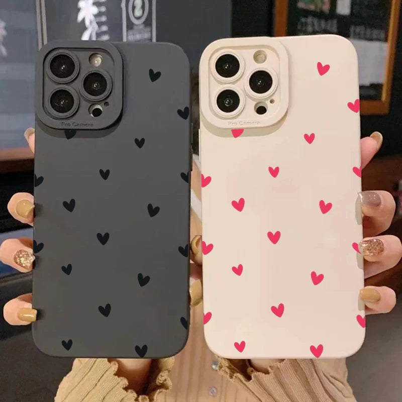 Black Love Heart Phone Case For iPhone 16 14 15 13 12 11  15 16 Plus Shockproof Silicone Soft Cover