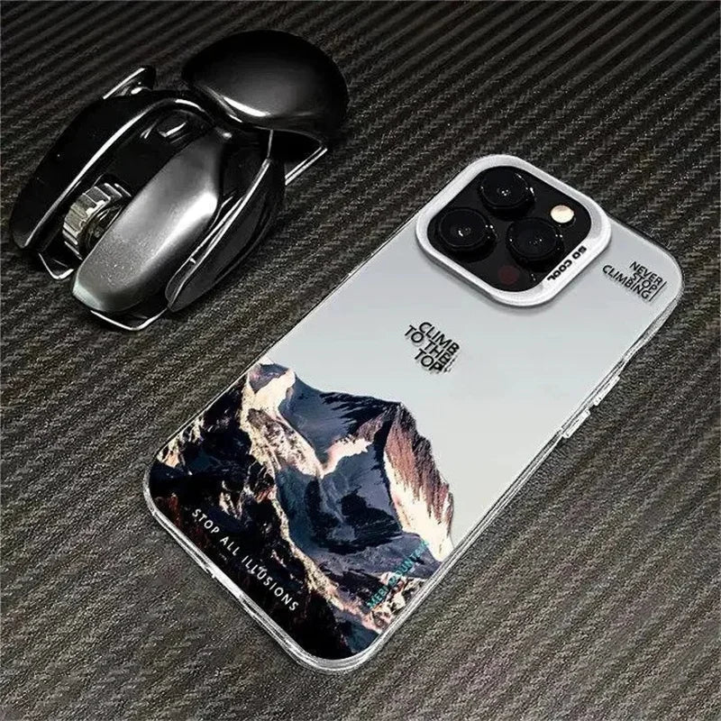 Phone Case For IPhone 16 15 14 13 12 11 Snow Mountain Landscape Sunset Plating Matte Hard Cover