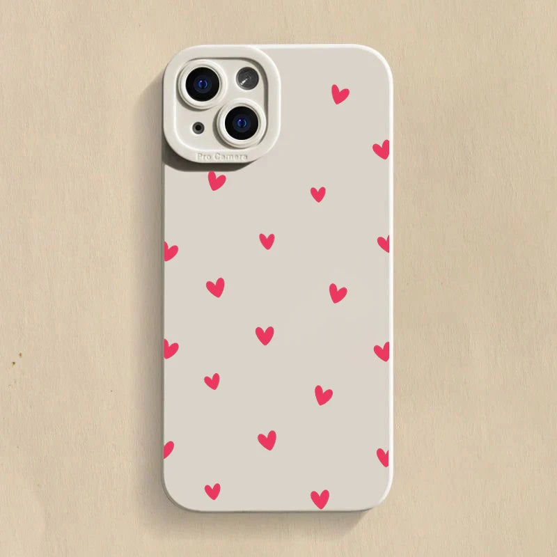 Black Love Heart Phone Case For iPhone 16 14 15 13 12 11  15 16 Plus Shockproof Silicone Soft Cover