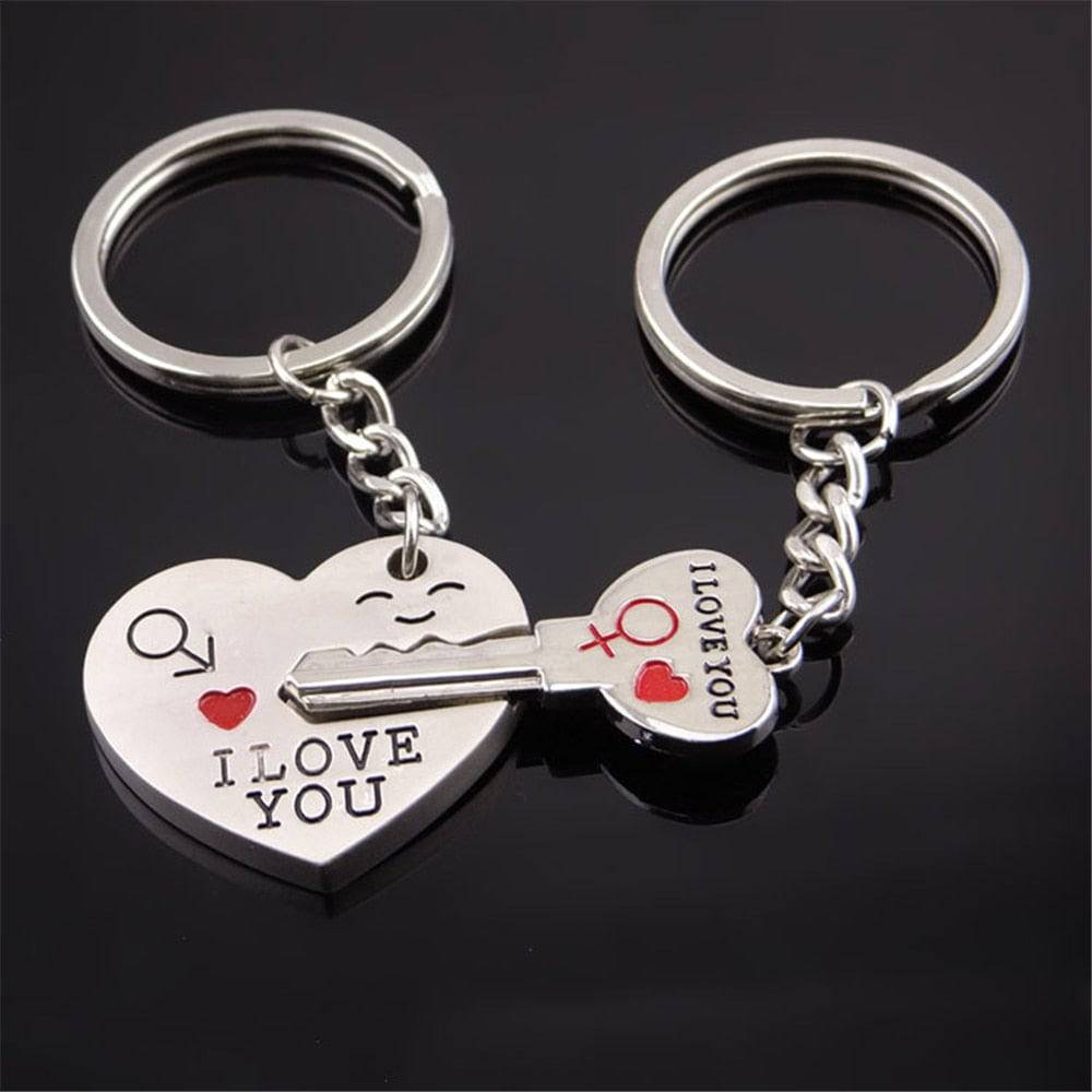 2pcs I Love You Key Chain Metal Red Heart Keychains Set For Boyfriend Girlfriend Valentines day gift