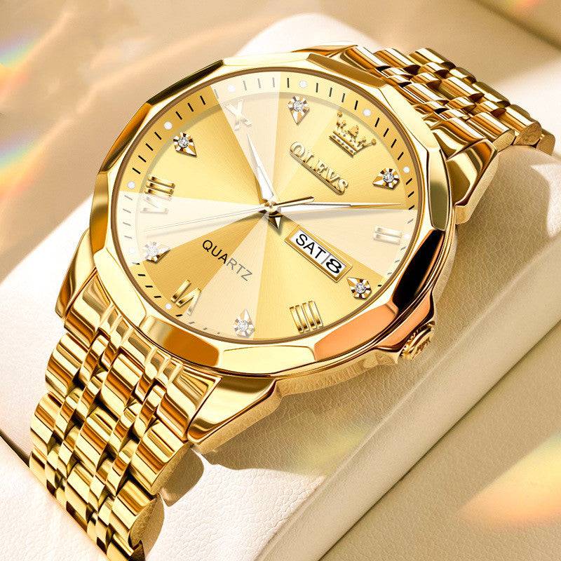 Roman Scale Double Calendar Quartz Watch Waterproof