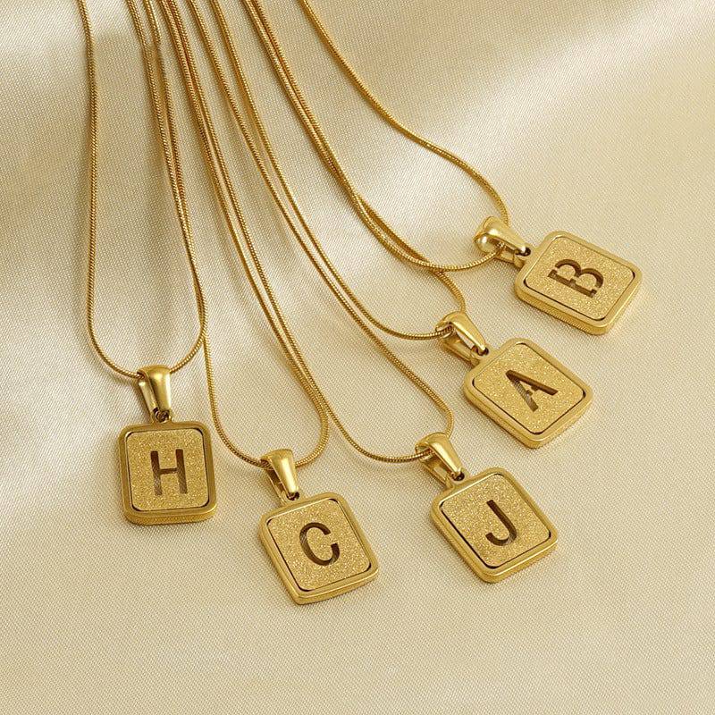 Alphabet Necklace 26 Letters Hollow Out Square 18K Necklace Fashion Jewelry