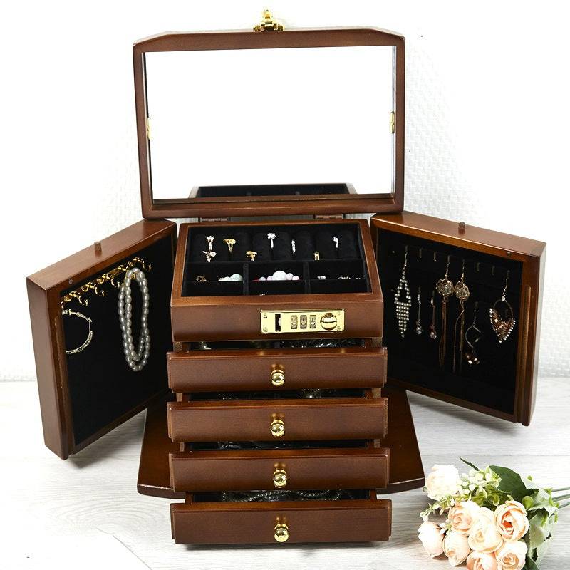 Combination Lock Solid Wood Jewellery Box