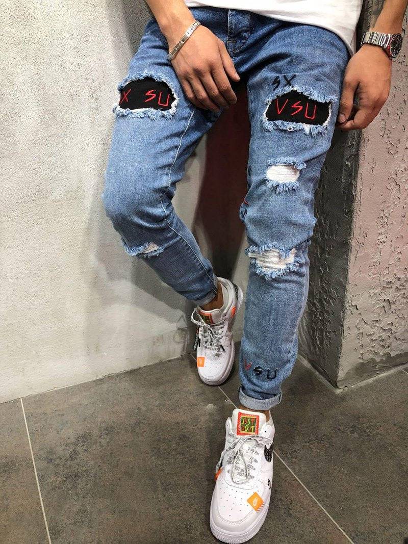 Men's jeans embroidered men's trousers