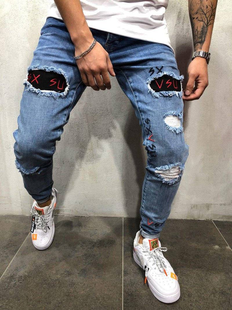 Men's jeans embroidered men's trousers