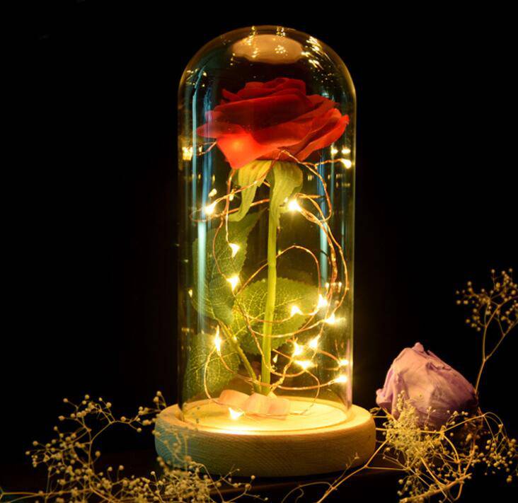 Mothers Day Gift Enchanted Forever Rose Flower In Glass LED Light Home Decoration