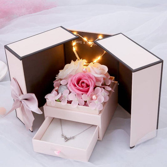 Mothers Day Gift Pink Double Door Rose Gift Box Jewelry Creative Decorate Boxs