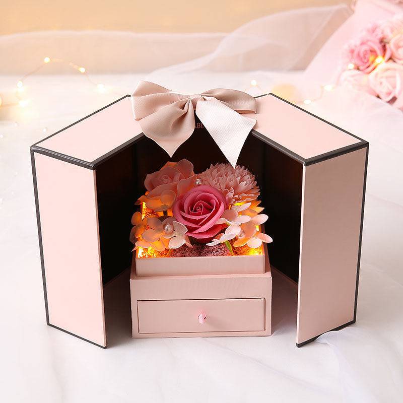 Mothers Day Gift Pink Double Door Rose Gift Box Jewelry Creative Decorate Boxs