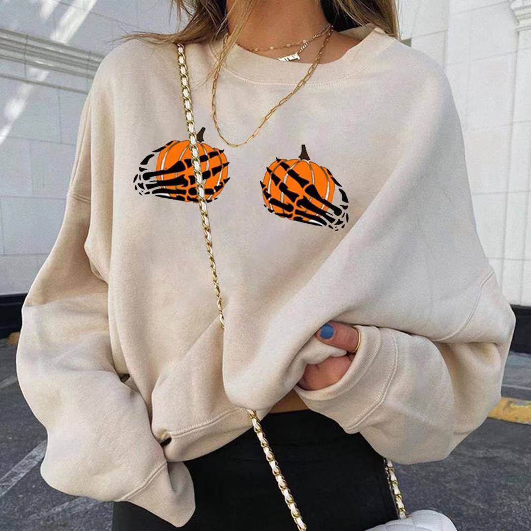 Fashionable Christmas Pumpkin Print Round Neck Long Sleeve