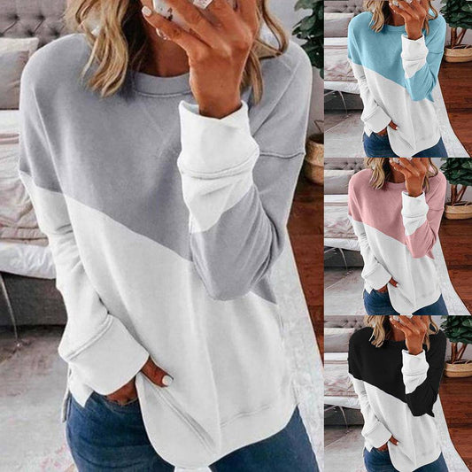 Round Neck Long Sleeve Sweater Color Matching Tops Sport Clothes