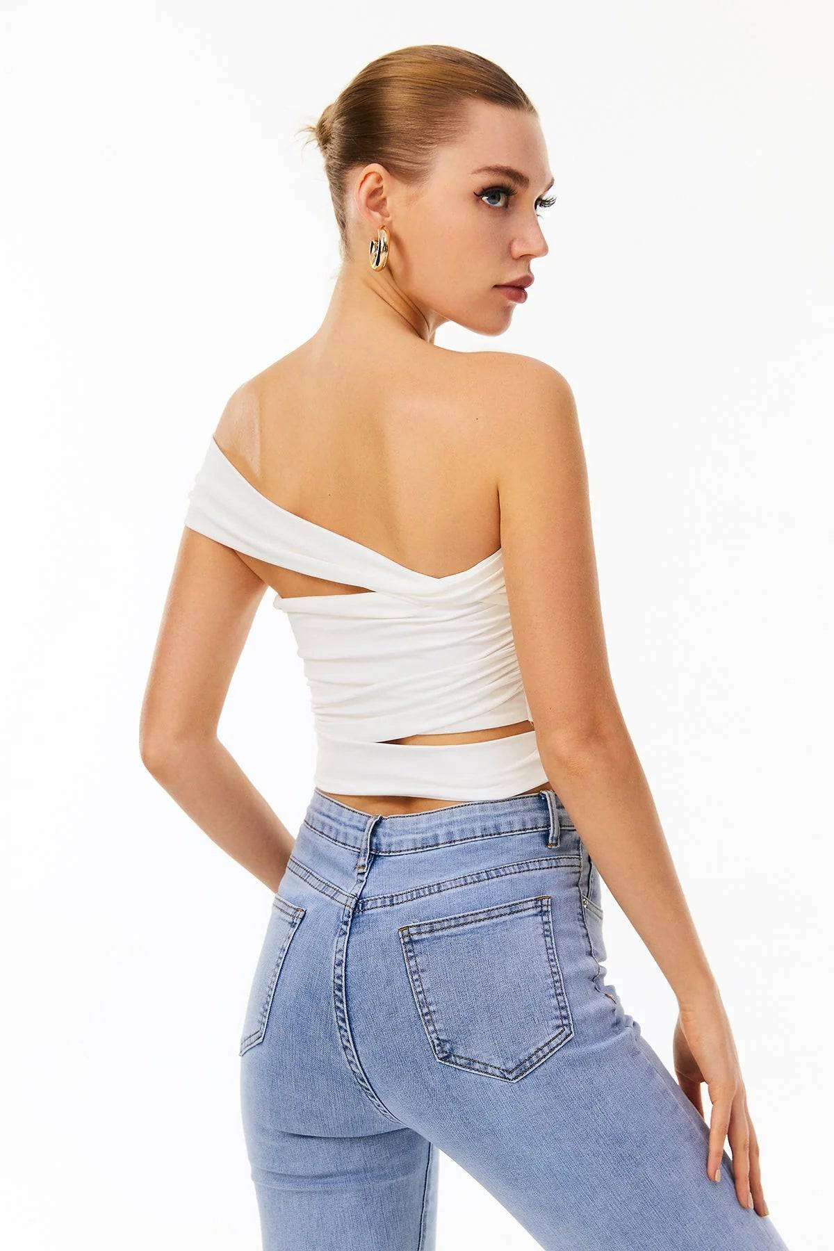 New Sexy Slim Vest Pleated Oblique Shoulder Strap